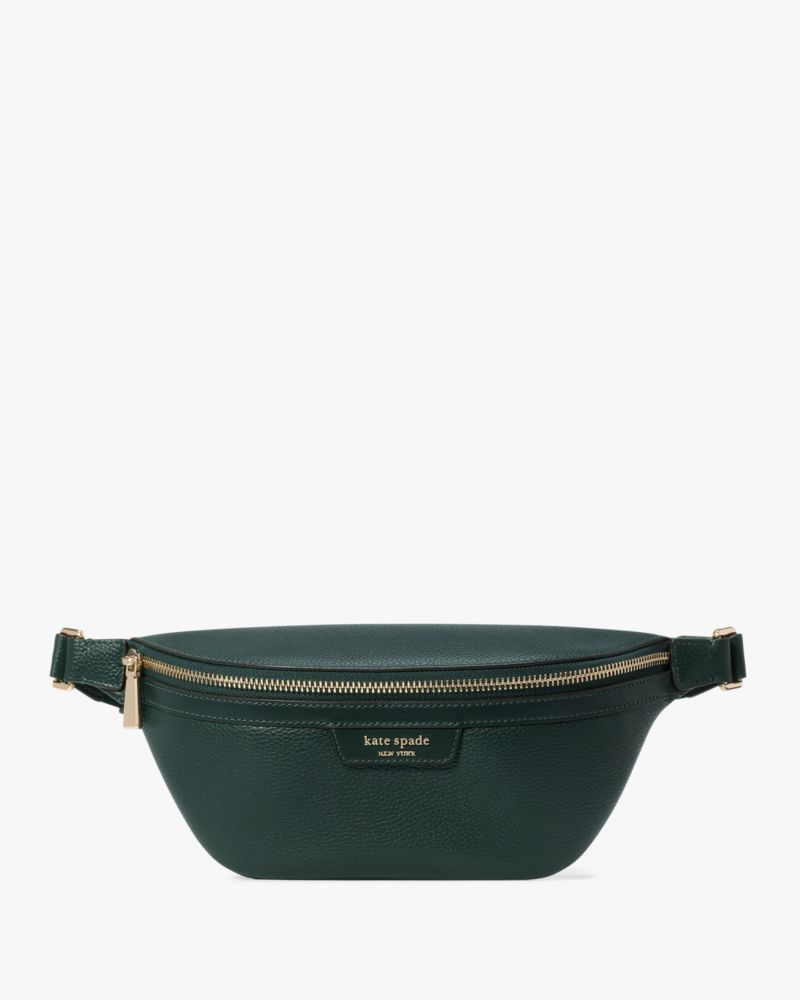 Kate Spade,Hudson Belt Bag,Leather,Belt Bag,Metal Material,Logo,Metal,Casual,Emerald