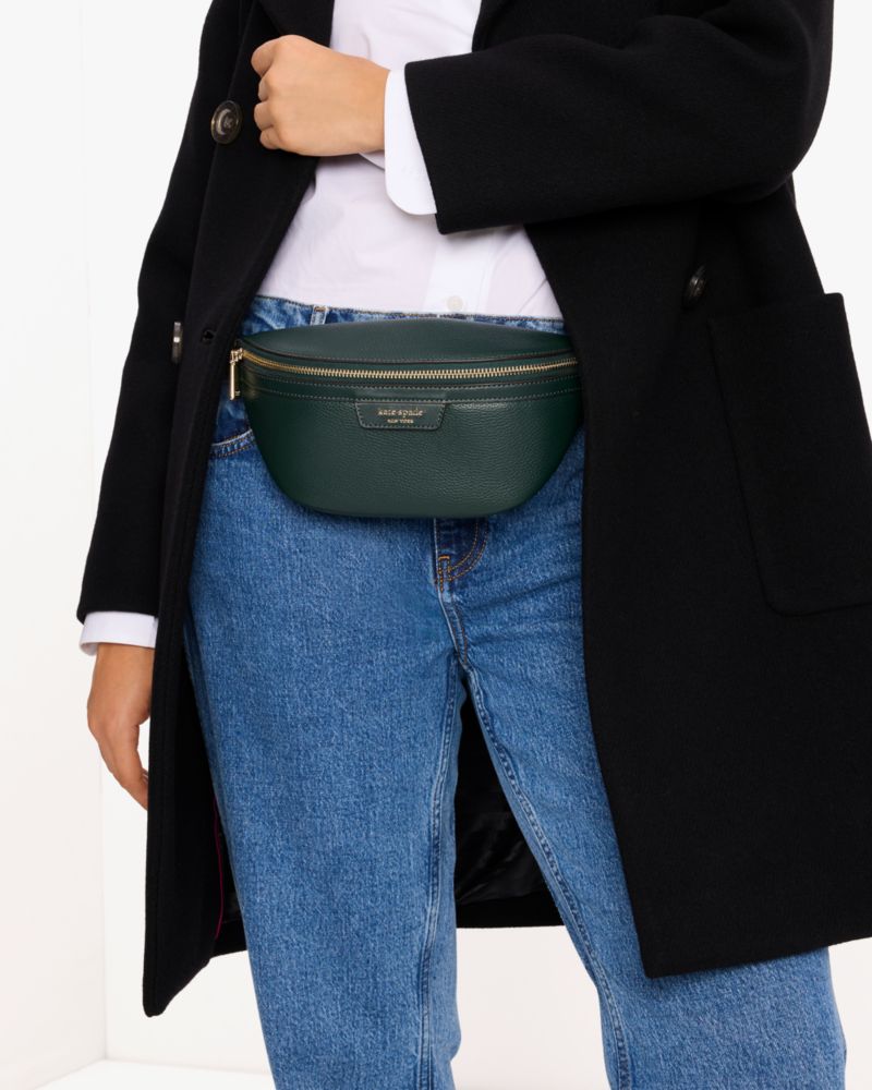 Kate Spade,Hudson Belt Bag,Leather,Belt Bag,Metal Material,Logo,Metal,Casual,Emerald