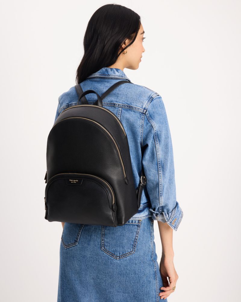 Kate Spade,Hudson Large Backpack,Leather,Backpack,Logo,Metal,Casual,Black