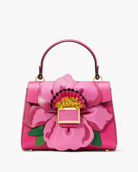 Kate Spade,Katy Floral Applique Small Top-Handle Bag,Wild Raspberry Multi