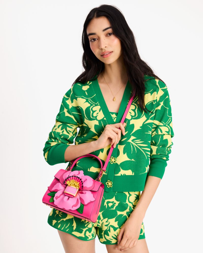 Kate Spade,Katy Floral Applique Small Top-Handle Bag,Wild Raspberry Multi