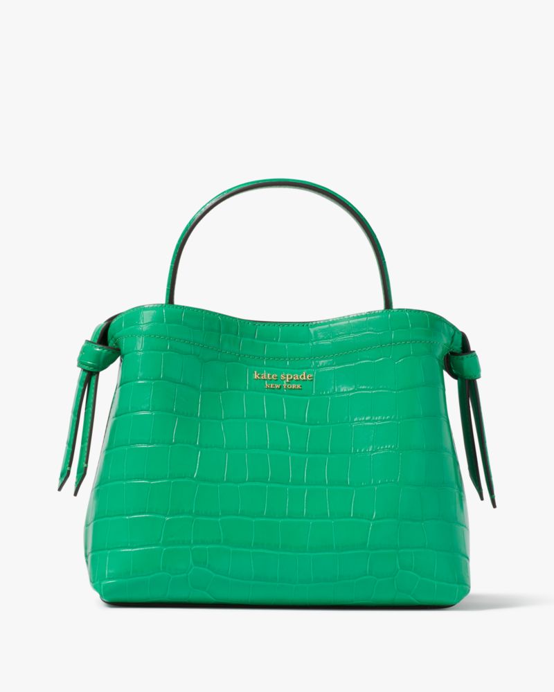 Kate Spade,Knott Croc-Embossed Medium Top-Handle Bag,Leafy Green