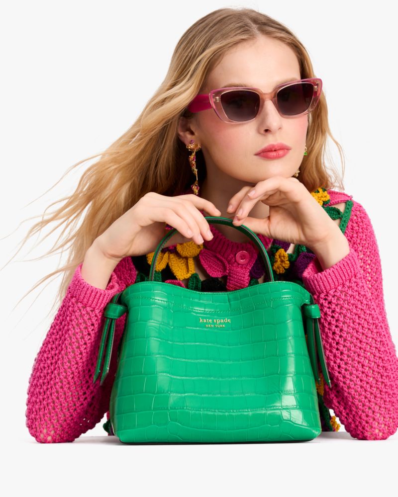 Kate Spade,Knott Croc-embossed Medium Top-handle Bag,Leather,Satchel,Metal Material,Logo,Metal,Day Party,