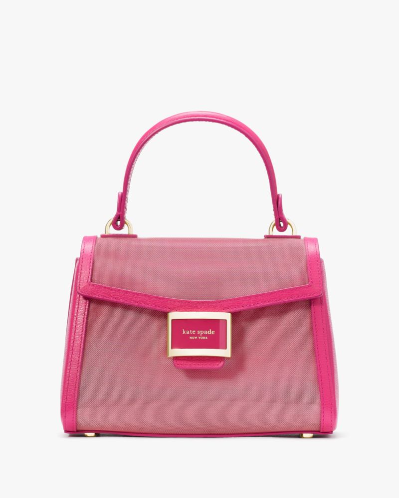 Kate Spade,Katy Coated Mesh Small Top-handle Bag,Leather,Mesh,Satchel,PVC,Logo,Piping,Day Party,Pink