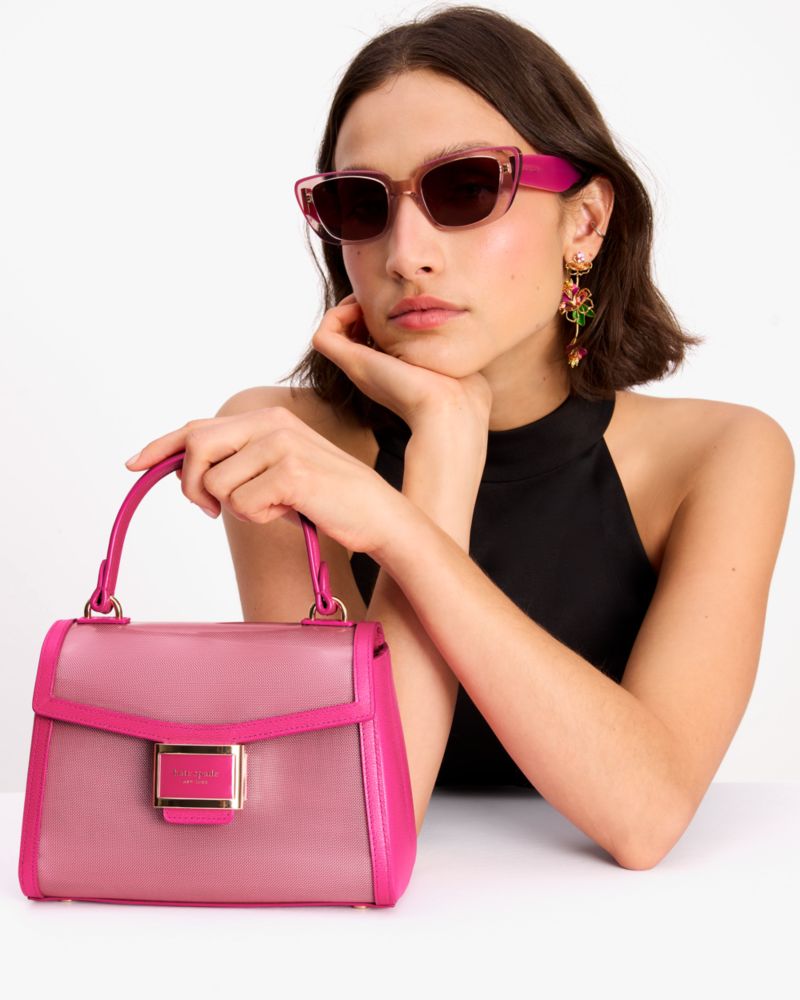 Kate Spade,Katy Coated Mesh Small Top-handle Bag,Leather,Mesh,Satchel,PVC,Logo,Piping,Day Party,Pink
