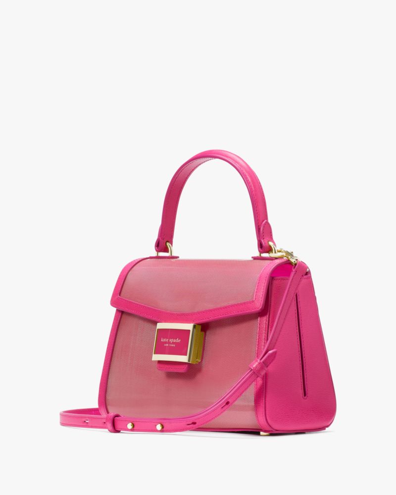 Kate Spade,Katy Coated Mesh Small Top-handle Bag,Leather,Mesh,Satchel,PVC,Logo,Piping,Day Party,Pink