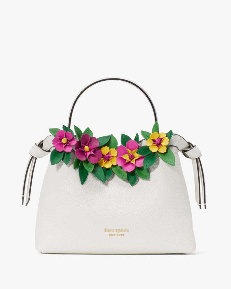 Kate Spade,Knott Floral Applique Medium Top-Handle Bag,Light Cream Multi