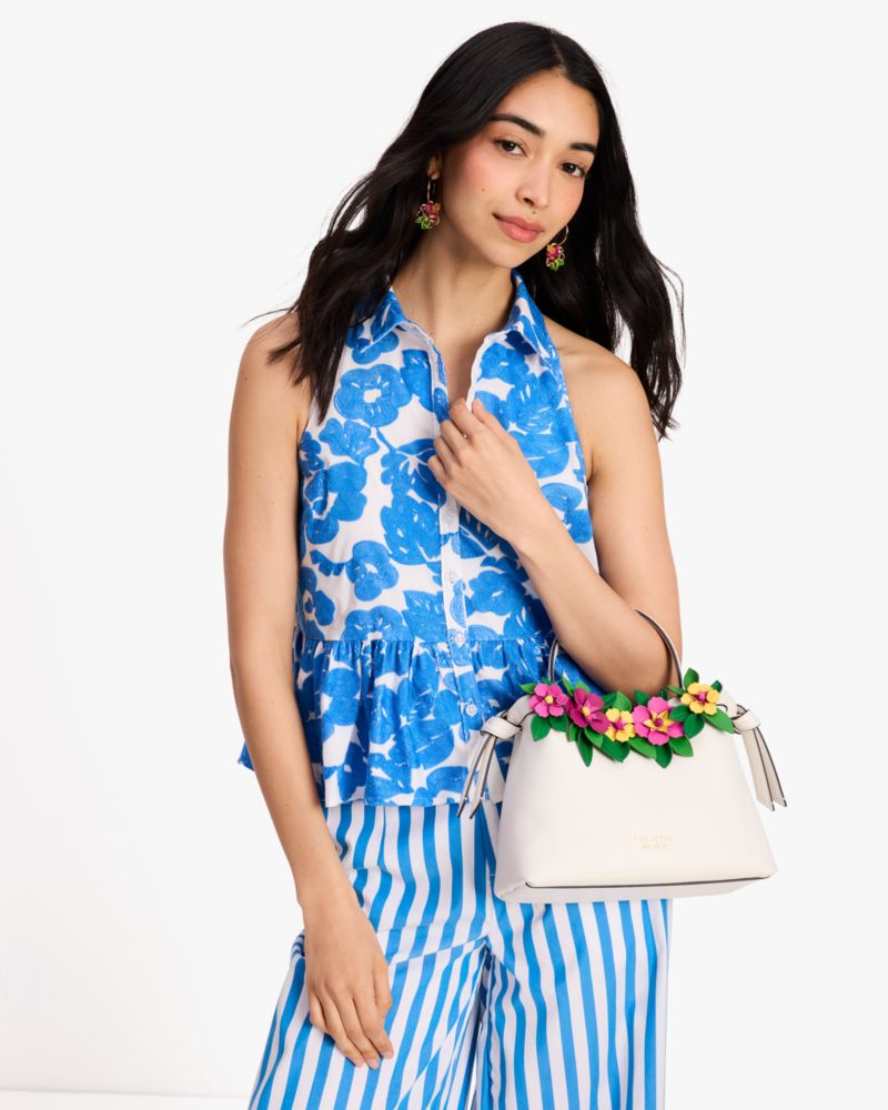Kate Spade,Knott Floral Applique Medium Top-Handle Bag,Light Cream Multi