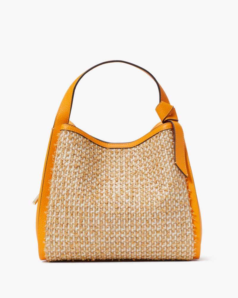 Kate Spade,Knott Raffia Tweed Medium Crossbody Tote,Sunset Blaze Multi