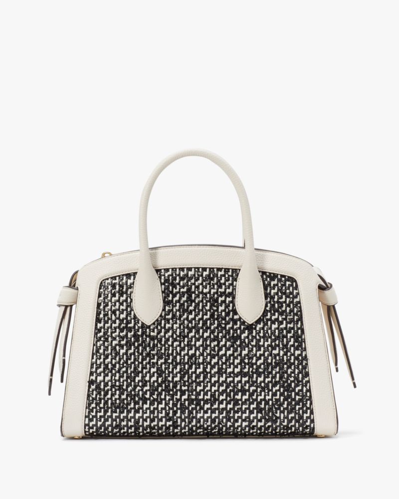 Kate Spade,Knott Raffia Tweed Medium Zip-Top Satchel,Parchment Multi