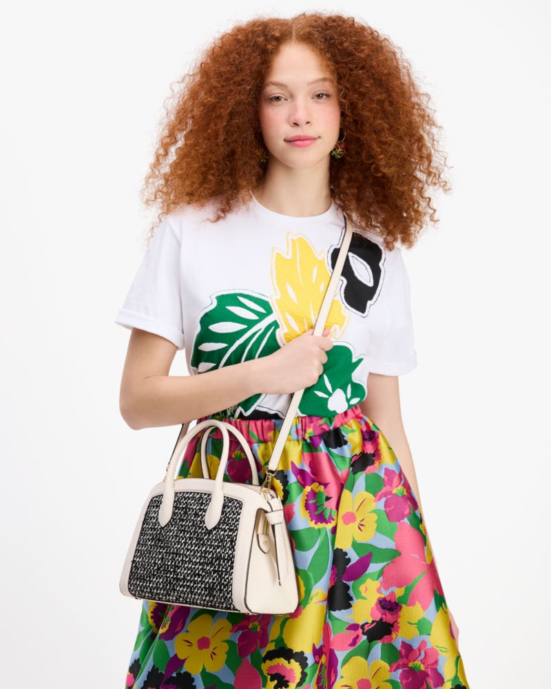 Kate Spade,Knott Raffia Tweed Medium Zip-top Satchel,Leather,Satchel,Straw,Color Block,Day Party,