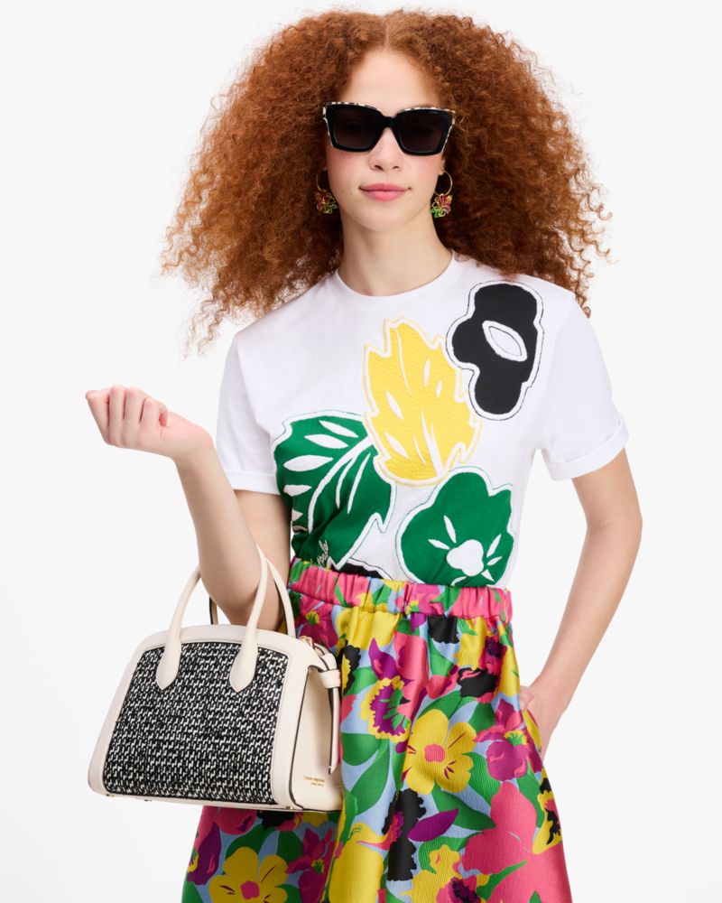 Kate Spade,Knott Raffia Tweed Medium Zip-top Satchel,Leather,Satchel,Straw,Color Block,Day Party,