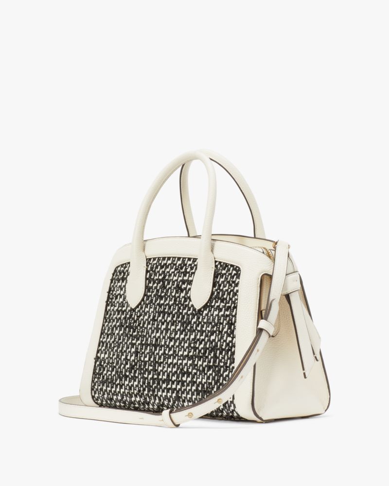 Kate Spade,Knott Raffia Tweed Medium Zip-top Satchel,Leather,Satchel,Straw,Color Block,Day Party,Multi Color