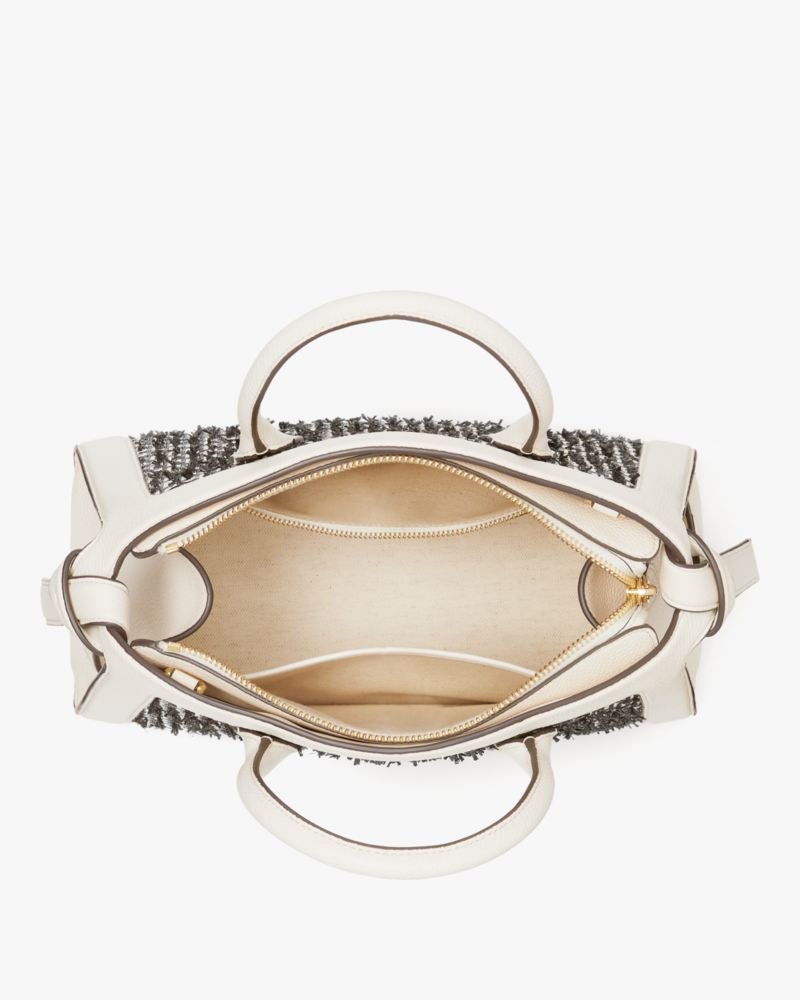 Kate Spade,Knott Raffia Tweed Medium Zip-top Satchel,Leather,Satchel,Straw,Color Block,Day Party,Multi Color