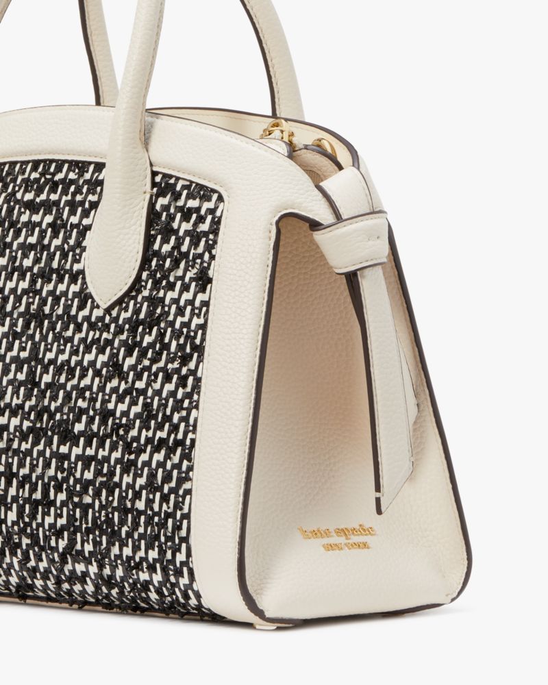 Kate Spade,Knott Raffia Tweed Medium Zip-top Satchel,Leather,Satchel,Straw,Color Block,Day Party,Multi Color