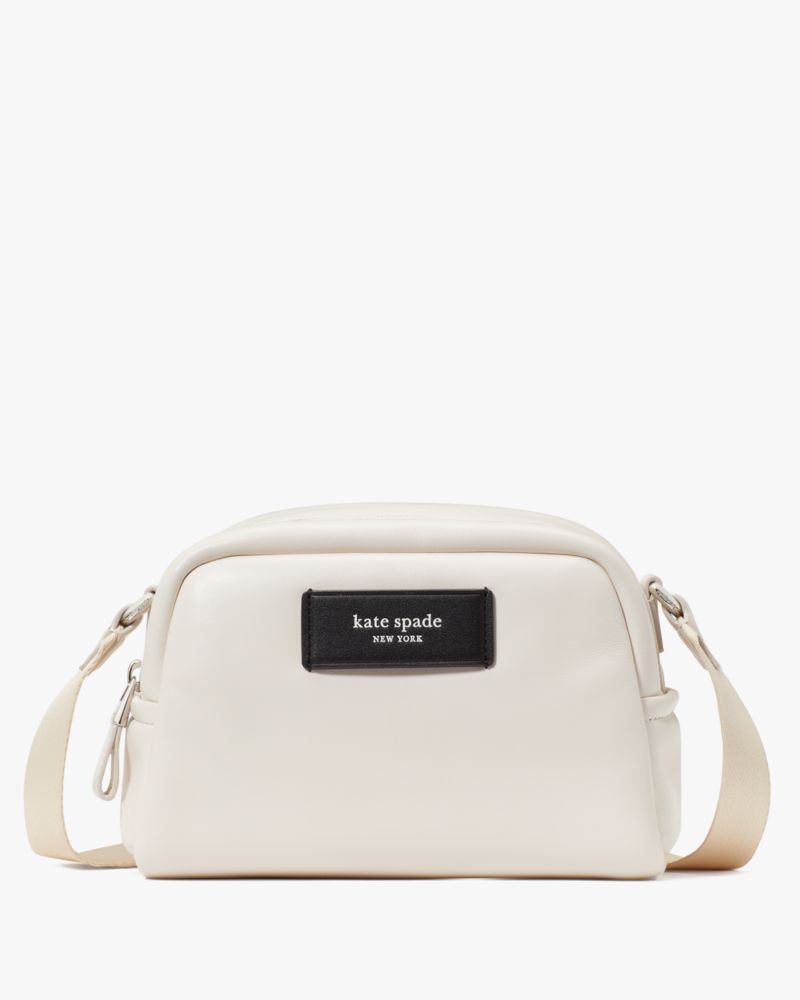 Kate Spade,Puffed Small Crossbody,Leather,Crossbody,Word Embellishment,Logo,Casual,Cream