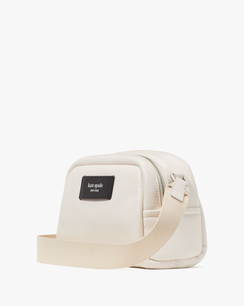 Kate Spade,Puffed Small Crossbody,Leather,Crossbody,Word Embellishment,Logo,Casual,Cream