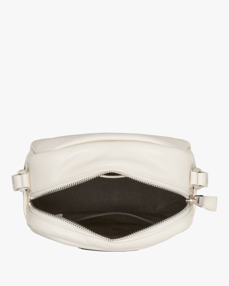 Kate Spade,Puffed Small Crossbody,Leather,Crossbody,Word Embellishment,Applique,Logo,Adjustable,Casual,Cream