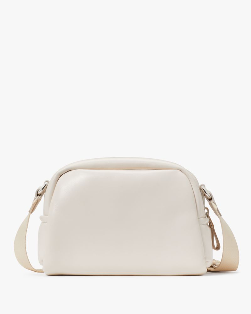 Kate Spade,Puffed Small Crossbody,Leather,Crossbody,Word Embellishment,Applique,Logo,Adjustable,Casual,Cream