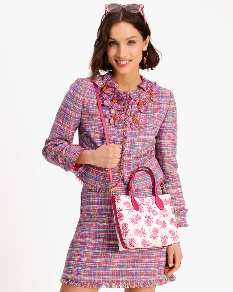 Kate Spade,Bleecker Pineapple Medium Crossbody Tote,Leather,Crossbody,Metal Material,PVC,Logo,Metal,Casual,