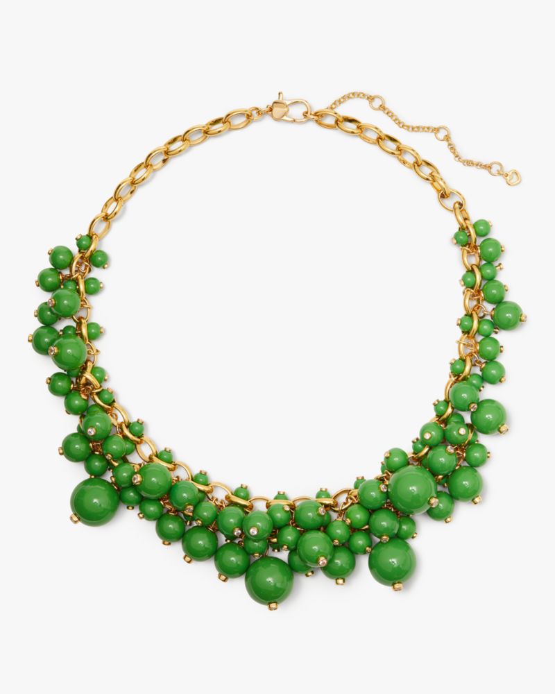 Kate Spade,Have A Ball Statement Necklace,Single Strand,Bead Embellishment,Gem Embellishment,Gold Plated,Day Party,Green