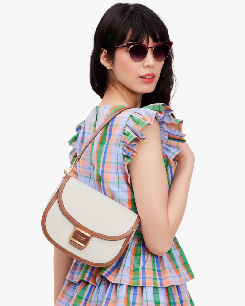 Kate Spade,Katy Colorblocked Convertible Saddle Bag,Halo White Multi