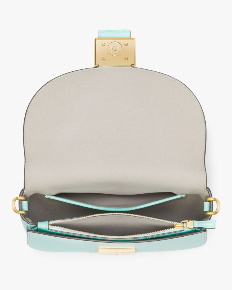 Kate Spade,Katy Convertible Saddle Bag,Leather,Saddle Bag,Logo,Shoulder Guard,Day Party,Turquoise