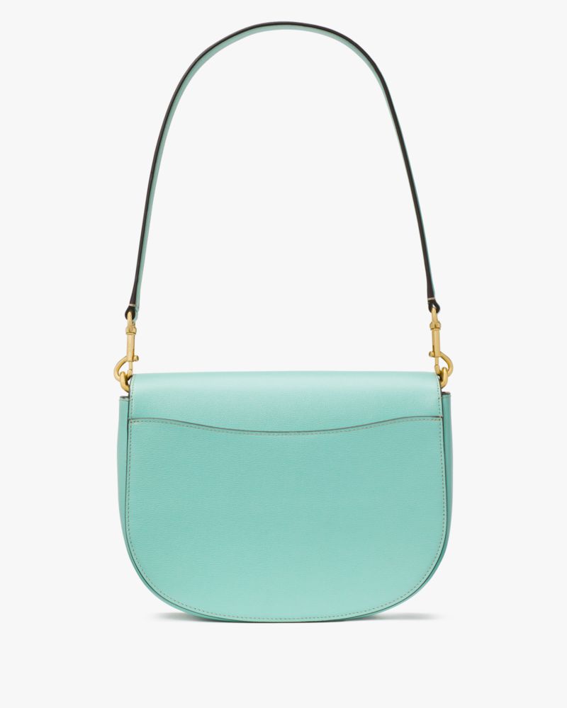 Kate Spade,Katy Convertible Saddle Bag,Leather,Saddle Bag,Logo,Shoulder Guard,Day Party,Turquoise