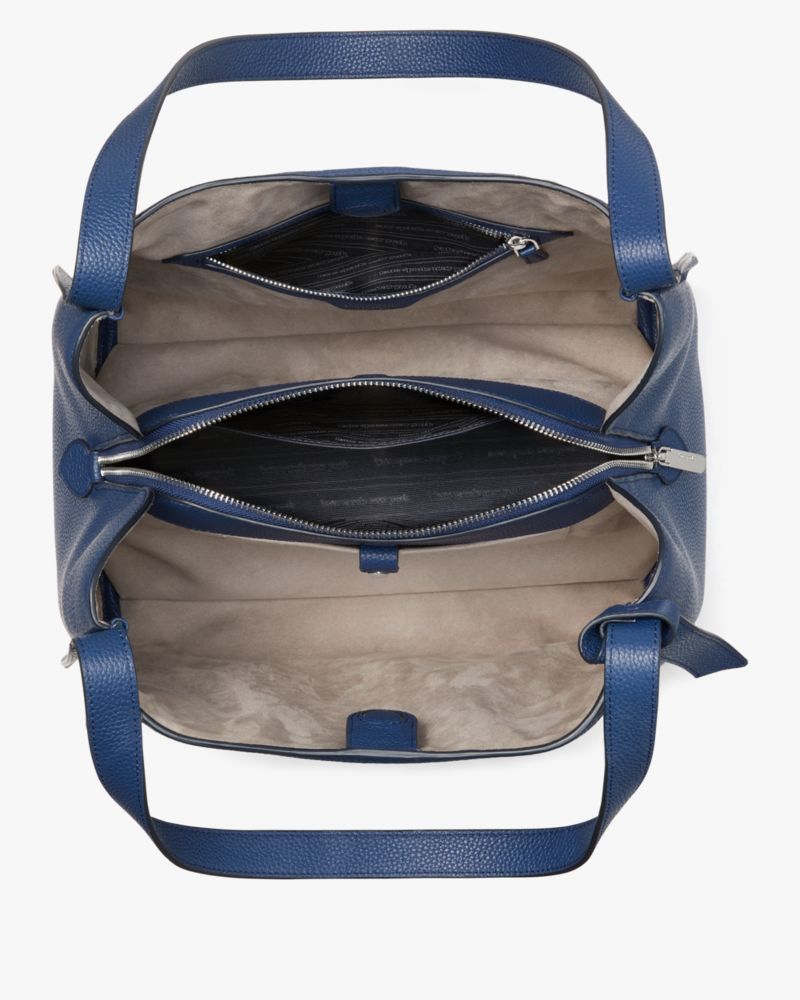 Kate Spade,Knott Denim Check Large Shoulder Bag,Denim,Hobo,Logo,Metal,Knot,Casual,