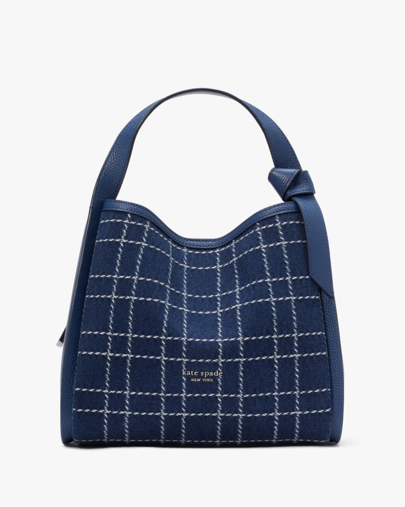 Indigo Multi Knott Denim Check Medium Crossbody Tote