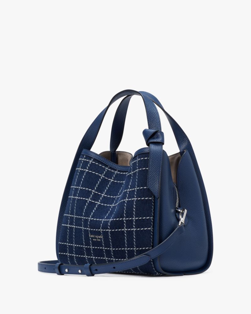 Kate Spade,Knott Denim Check Medium Crossbody Tote,Indigo Multi