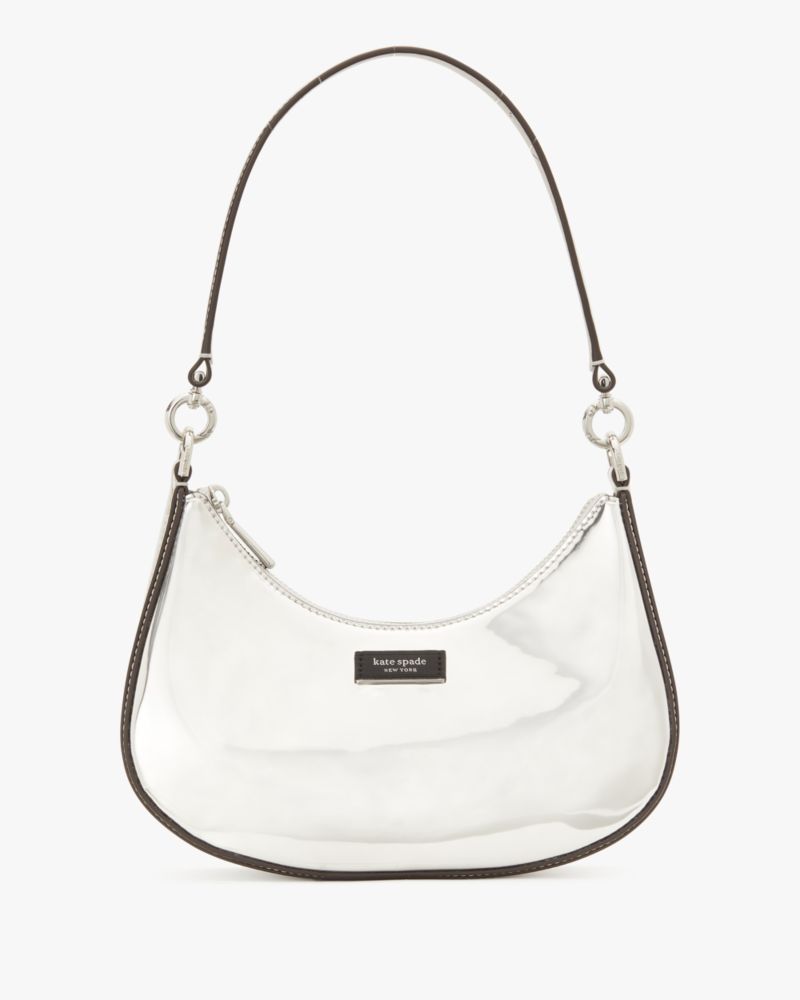 Kate Spade,Sam Icon Metallic Small Convertible Crossbody,Silver