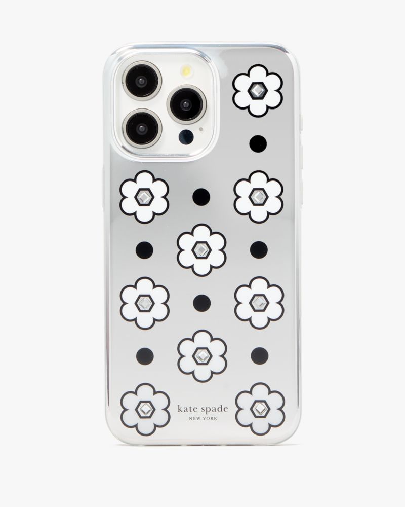 Kate Spade,Daisy Dot Mirrored iPhone 15 Pro Max Phone Case,Case,Studded,Casual,Silver,Metallic