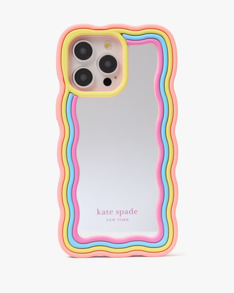 Kate Spade,Rainbow Mirrored iPhone 15 Pro Max Case,Case,Logo,Word Embellishment,Casual,Multi Color