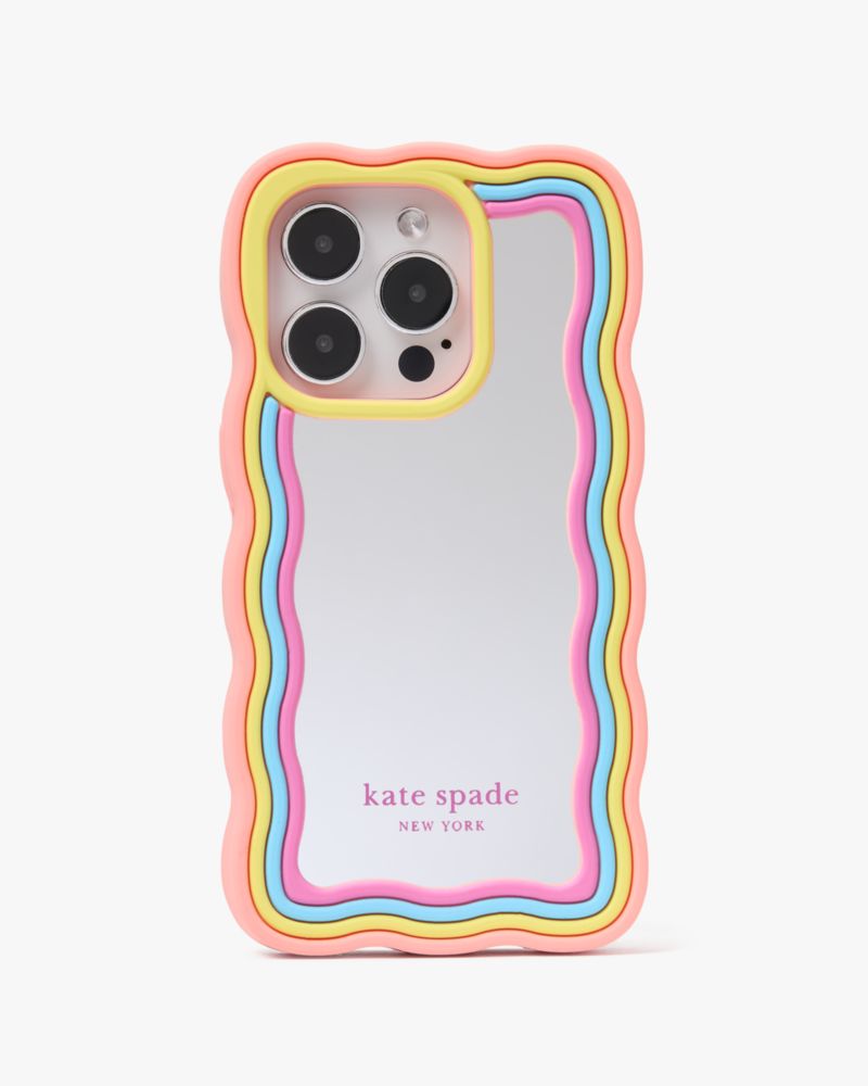 Kate Spade,Rainbow Mirrored iPhone 15 Pro Case,Case,Logo,Word Embellishment,Casual,