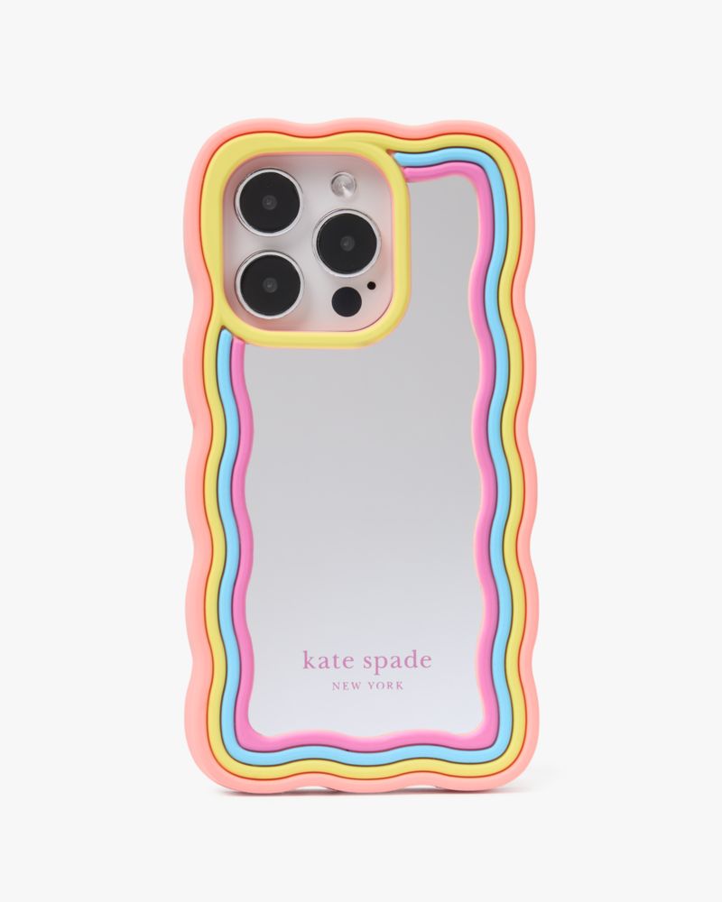 Kate Spade,Rainbow Mirrored iPhone 15 Case,Case,Logo,Word Embellishment,Casual,Clear