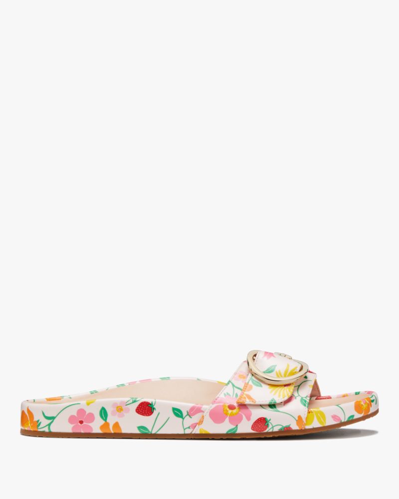 Kate Spade,Della Strawberry Garden Slide,Lining Leather,Faux Leather,Rubber,Slides,Belt,Gold Metal,Casual,White