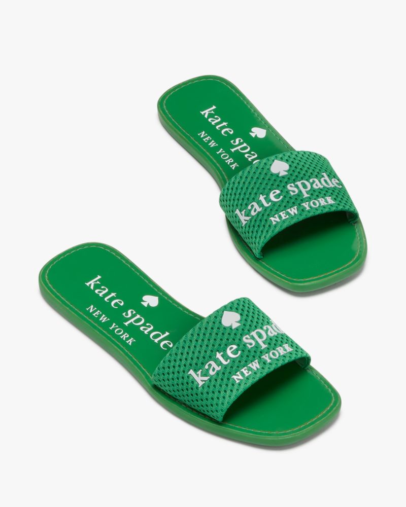 Kate Spade,Peyton Slide,Lining Leather,Mesh,Rubber,Slides,Casual,Green