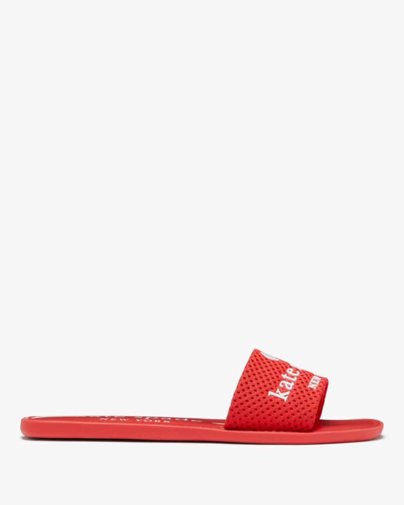 Kate Spade,Peyton Slide,Mesh,Lining Leather,Rubber,Slides,Casual,Red