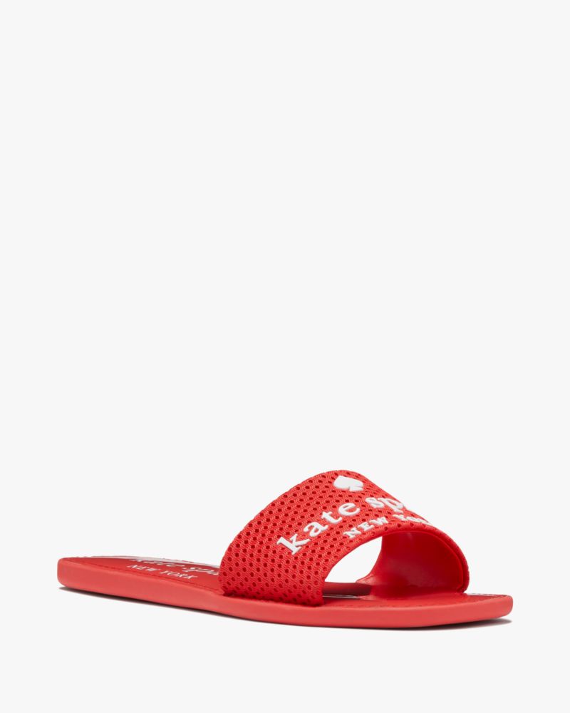 Kate Spade,Peyton Slide,Mesh,Lining Leather,Rubber,Slides,Casual,Red