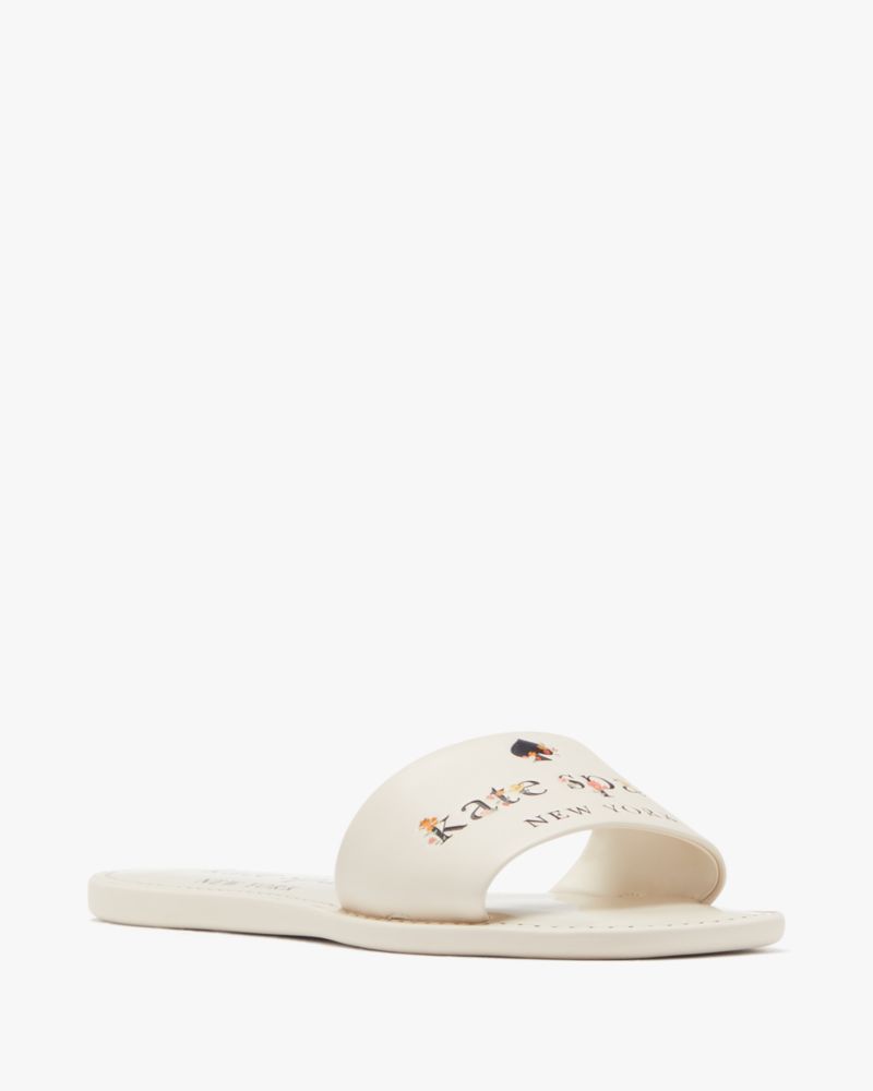 Kate Spade,Peyton Floral Slide,Faux Leather,Rubber,Nappa Leather,Slides,Casual,White