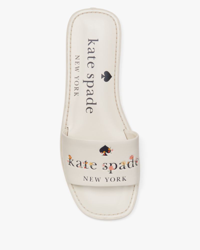 Kate Spade,Peyton Floral Slide,Faux Leather,Rubber,Nappa Leather,Slides,Casual,White