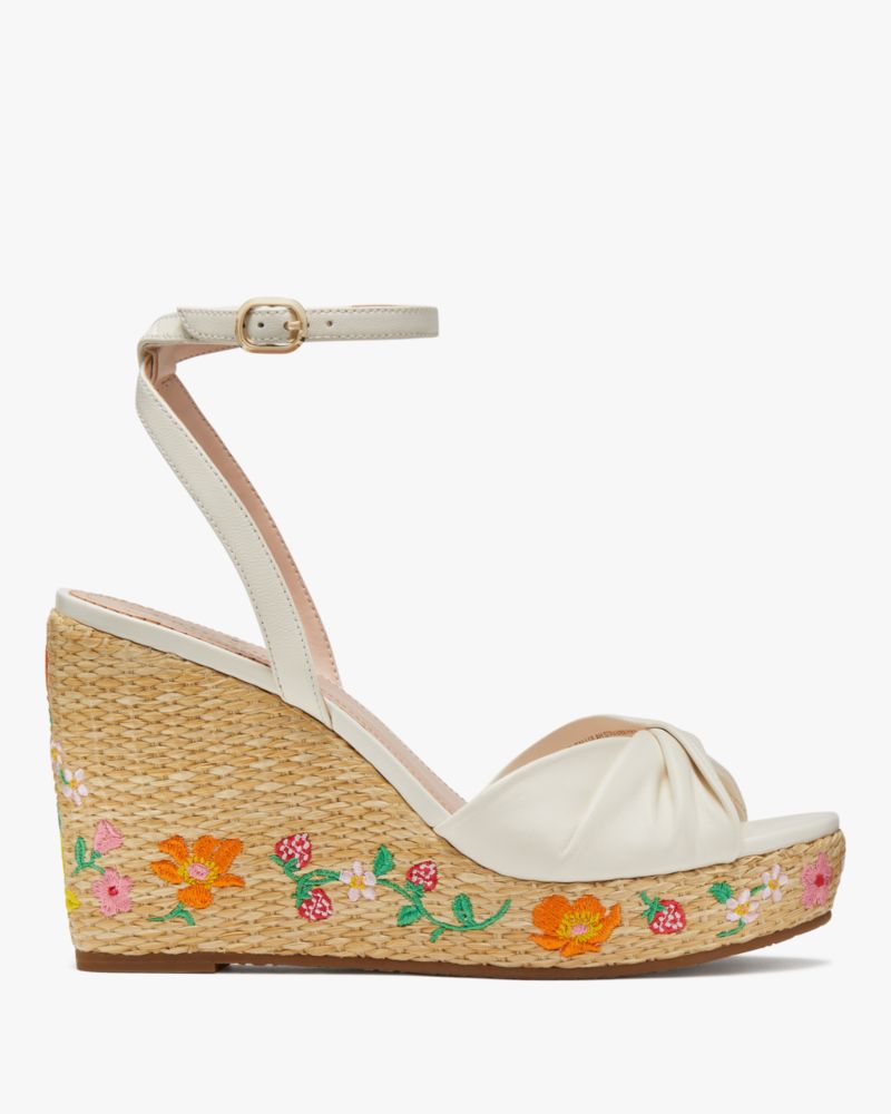 Kate Spade,Tallulah Strawberry Garden Espadrilles,Rubber,Nappa Leather,Sandals,Espadrilles,Embroidered,Twist,Day Party,Cream