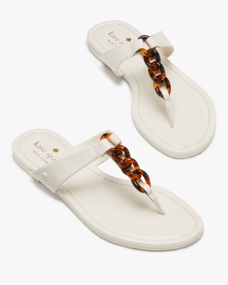 Kate Spade,Irene Sandal,Lining Leather,Nappa Leather,Rubber,Flip Flops,Chain Detail,Casual,Cream