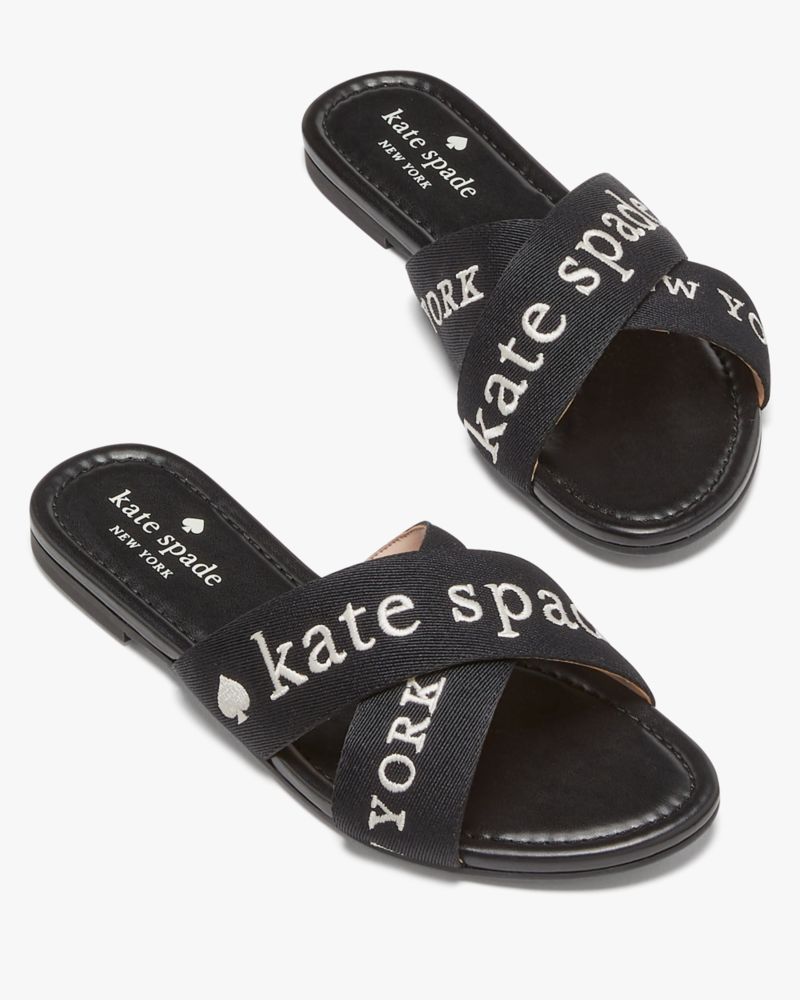 Kate Spade,Piper Slide,Lining Leather,Rubber,Slides,Casual,Black