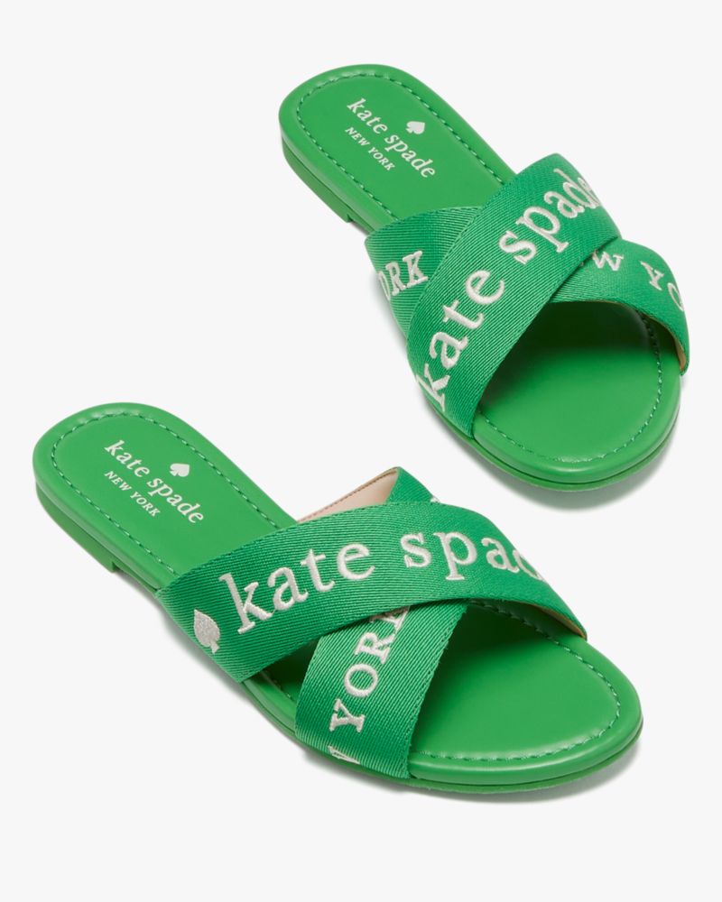 Kate Spade,Piper Slide,Lining Leather,Rubber,Slides,Casual,Green