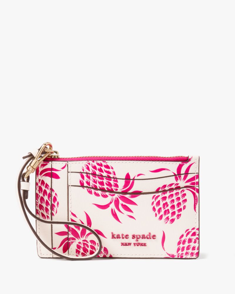 Kate Spade,Morgan Pineapple Embossed Coin Card Case Wristlet,Cream Multi