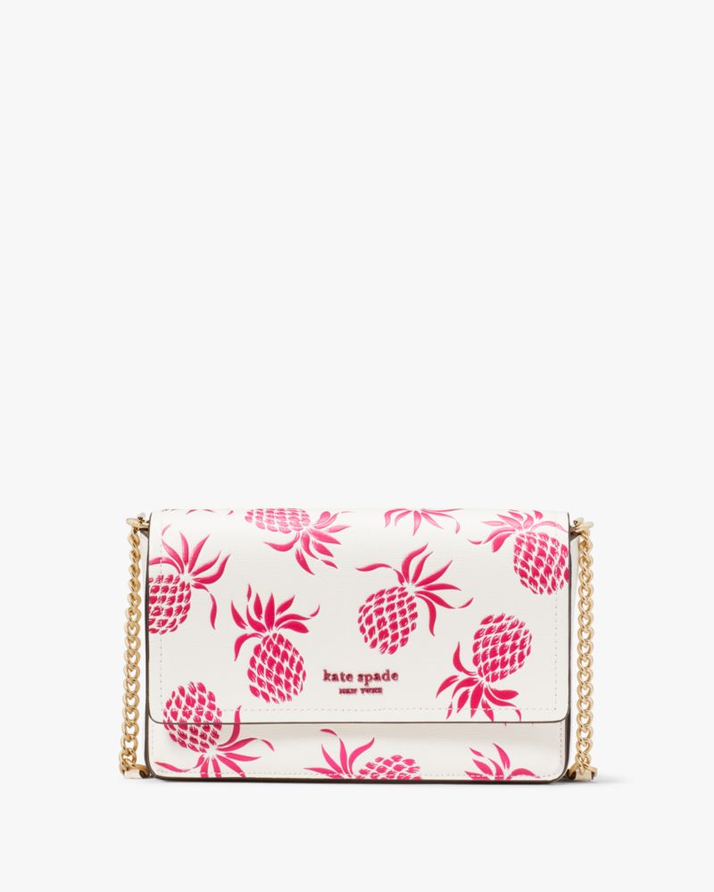 Kate Spade,Morgan Pineapple Embossed Flap Chain Wallet,Cream Multi