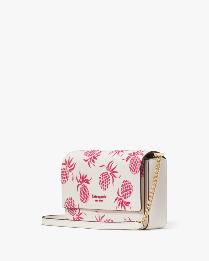 Kate Spade,Morgan Pineapple Embossed Flap Chain Wallet,Leather,Crossbody,Chain Detail,Logo,Metal,Scratch Resistant,Day Party,
