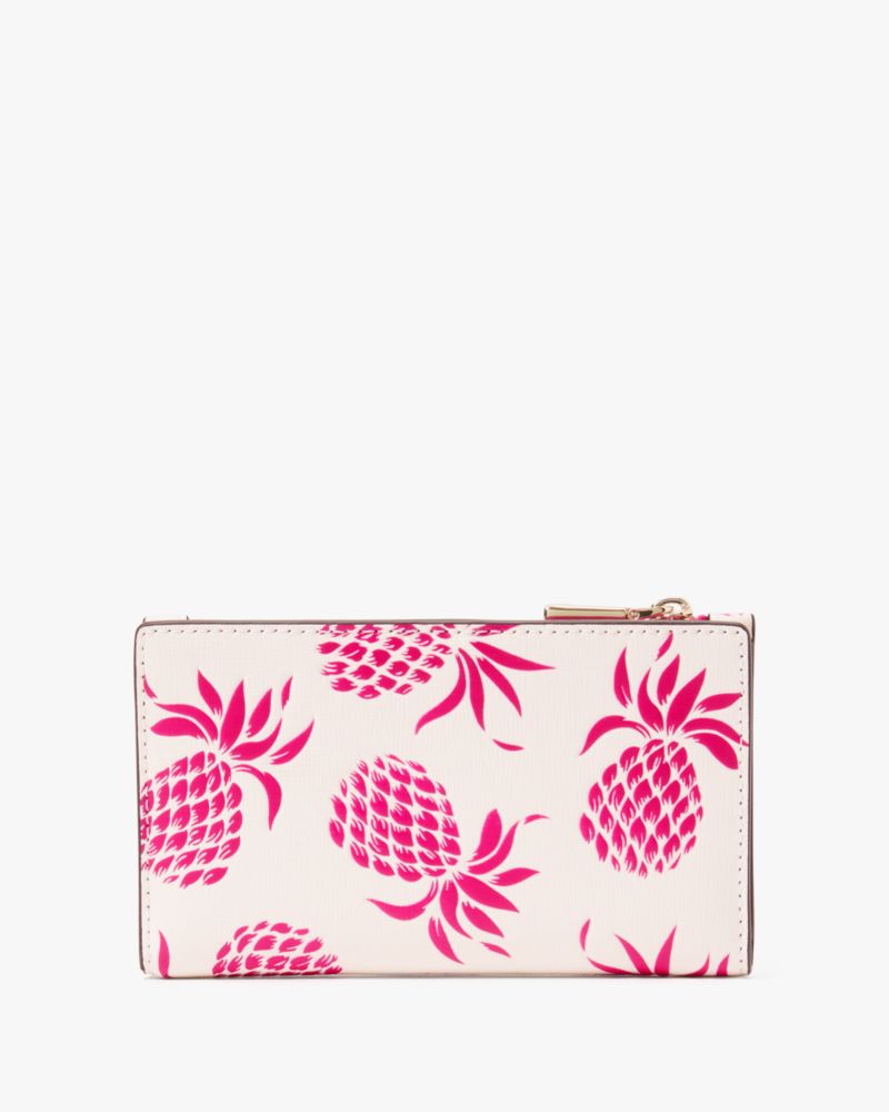 Kate Spade,Morgan Pineapple Embossed Small Slim Bifold Wallet,Leather,Bi Fold,Logo,Metal,Scratch Resistant,Casual,